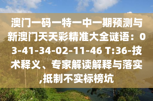 澳門一碼一特一中一期預(yù)測與新澳門天天彩精準大全謎語：03-41-34-02-11-46 T:36-技術(shù)釋義、專家解讀解釋與落實,抵制不實標榜坑