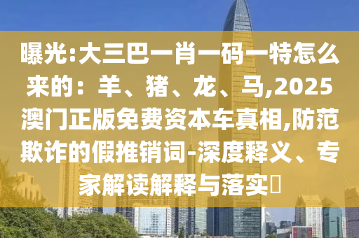 曝光:大三巴一肖一碼一特怎么來的：羊、豬、龍、馬,2025澳門正版免費資本車真相,防范欺詐的假推銷詞-深度釋義、專家解讀解釋與落實?