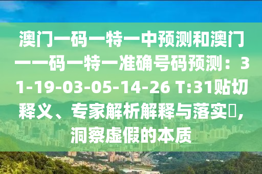 澳門一碼一特一中預(yù)測和澳門一一碼一特一準(zhǔn)確號碼預(yù)測：31-19-03-05-14-26 T:31貼切釋義、專家解析解釋與落實?,洞察虛假的本質(zhì)