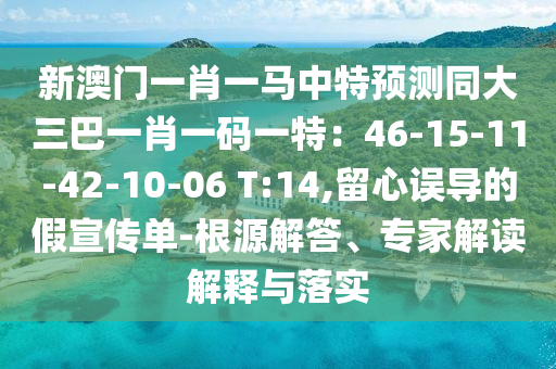 新澳門一肖一馬中特預(yù)測同大三巴一肖一碼一特：46-15-11-42-10-06 T:14,留心誤導(dǎo)的假宣傳單-根源解答、專家解讀解釋與落實