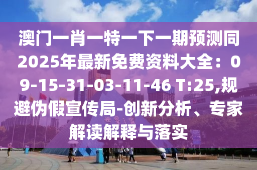澳門一肖一特一下一期預(yù)測同2025年最新免費資料大全：09-15-31-03-11-46 T:25,規(guī)避偽假宣傳局-創(chuàng)新分析、專家解讀解釋與落實