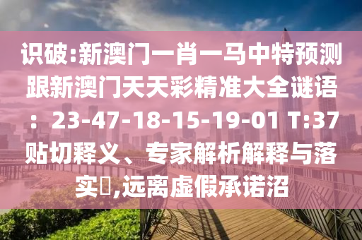 識破:新澳門一肖一馬中特預測跟新澳門天天彩精準大全謎語：23-47-18-15-19-01 T:37貼切釋義、專家解析解釋與落實?,遠離虛假承諾沼