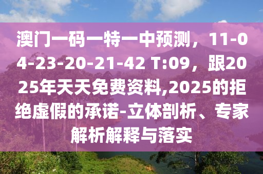 澳門一碼一特一中預(yù)測，11-04-23-20-21-42 T:09，跟2025年天天免費資料,2025的拒絕虛假的承諾-立體剖析、專家解析解釋與落實