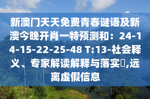 新澳門天天免費(fèi)青春謎語(yǔ)及新澳今晚開(kāi)肖一特預(yù)測(cè)和：24-14-15-22-25-48 T:13-社會(huì)釋義、專家解讀解釋與落實(shí)?,遠(yuǎn)離虛假信息