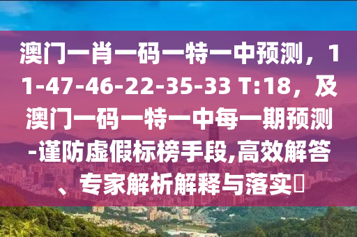 澳門一肖一碼一特一中預(yù)測(cè)，11-47-46-22-35-33 T:18，及澳門一碼一特一中每一期預(yù)測(cè)-謹(jǐn)防虛假標(biāo)榜手段,高效解答、專家解析解釋與落實(shí)?