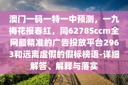 澳門一碼一特一中預(yù)測(cè)，一九梅花報(bào)春紅，同62785ccm全網(wǎng)最精準(zhǔn)的廣告投放平臺(tái)2963和遠(yuǎn)離虛假的假標(biāo)榜語-詳細(xì)解答、解釋與落實(shí)