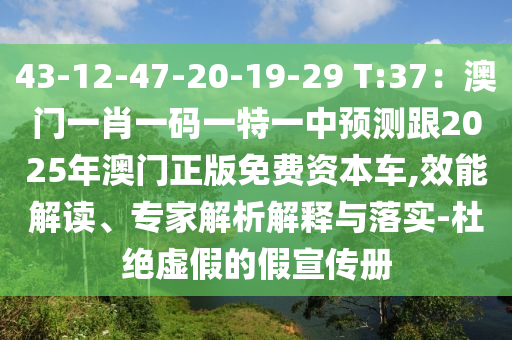 43-12-47-20-19-29 T:37：澳門一肖一碼一特一中預(yù)測跟2025年澳門正版免費(fèi)資本車,效能解讀、專家解析解釋與落實(shí)-杜絕虛假的假宣傳冊
