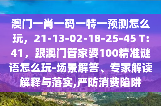 澳門一肖一碼一特一預測怎么玩，21-13-02-18-25-45 T:41，跟澳門管家婆100精準謎語怎么玩-場景解答、專家解讀解釋與落實,嚴防消費陷阱